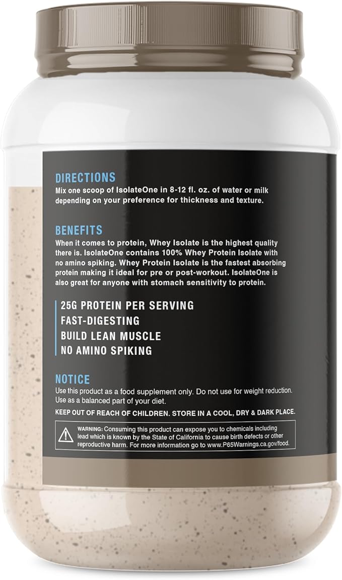 NutraOne IsolateOne Whey Isolate Protein Powder 100% Pure Whey Isolate Powder (Cookies & Cream - 28 Servings)
