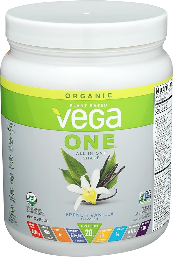 Vega Organic All-in-One Vegan Protein Powder, French Vanilla -Superfood Ingredients, Vitamins for Immunity Support, Keto Friendly, Pea Protein for Women & Men, 12.2 oz (Packaging May Vary)