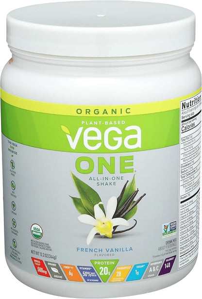 Vega Organic All-in-One Vegan Protein Powder, French Vanilla -Superfood Ingredients, Vitamins for Immunity Support, Keto Friendly, Pea Protein for Women & Men, 12.2 oz (Packaging May Vary)