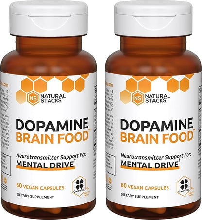 NATURAL STACKS Dopamine Focus Supplement w/L-Tyrosine - Promotes Mental Drive, Clarity & Focus - Dopamine Brain Food Supplement - Supports Mental Energy - 120 Capsules