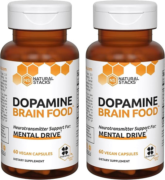 NATURAL STACKS Dopamine Focus Supplement w/L-Tyrosine - Promotes Mental Drive, Clarity & Focus - Dopamine Brain Food Supplement - Supports Mental Energy - 120 Capsules