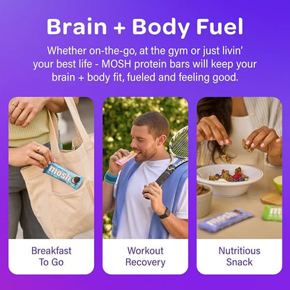 MOSH Blueberry Almond Crunch Keto Protein Bars, High Fiber, Low Carb, Gluten Free, High Protein, Brain Healthy Snack, 12 Count