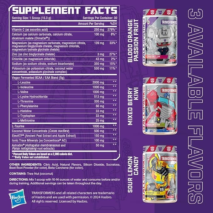 Core Nutritionals | Transformers Allspark Hydration BCAA/EAA Nutritional Supplement Formula (Free Prize Inside - Bumblebee) - for Adults Ages 18+ (30 Servings, Sour Lemon Candy)