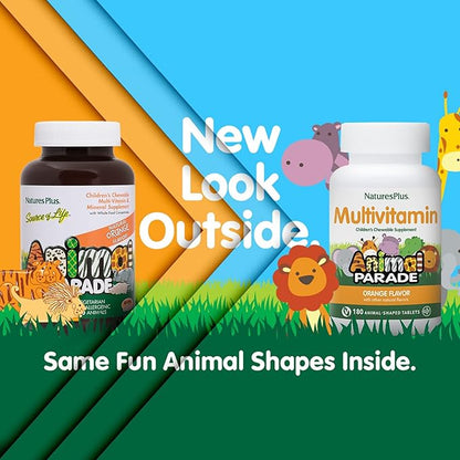 Natures Plus Animal Parade Children's Chewable Multivitamin - Orange Flavor - 180 Animal-Shaped Tablets - Promotes Health & Well-Being - Vegetarian, Gluten Free - 90 Servings
