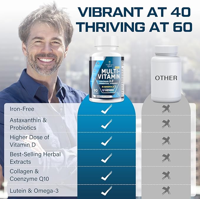 Mens Multivitamins 50 plus - Daily Multivitamin for Men with Fermented Herbal Extracts & 43 Nutrients - Mens Vitamins Multivitamin Supports Memory & Brain, Energy, Bone Health - Supports for Men 18+