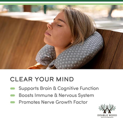 Lions Mane Supplement Mushroom Capsules (Two Month Supply - 120 Count) Lions Mane Mushroom for Brain Support and Immune Health (Third Party Tested, Grown and Encapsulated in The USA) by Double Wood