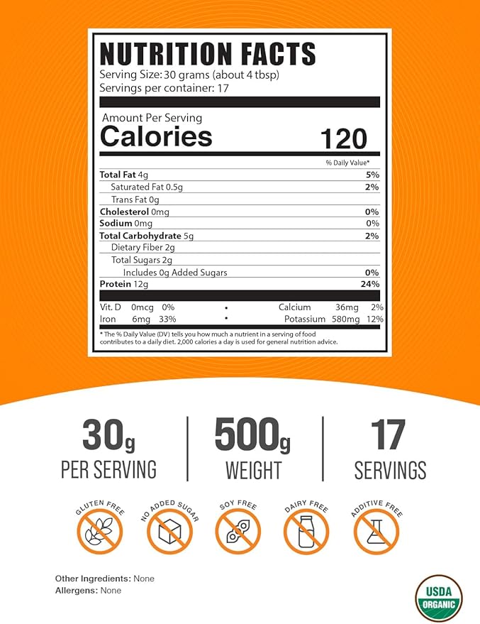 BulkSupplements.com Organic Hemp Seed Powder - Vegan Protein Powder - Unsweetened Protein Powder - Superfood Protein Powder (500 Grams - 1.1 lbs)