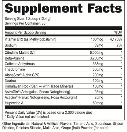 Bucked Up - Woke - HIGH STIM Pre Workout - Best Tasting - Focus Nootropic, Pump, Strength and Growth, 30 Servings (Grape)