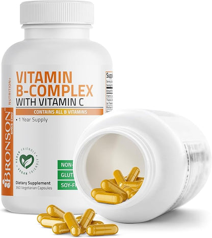 Bronson Vitamin B Complex with Vitamin C - Immune Health, Energy Support & Nervous System Support - Non-GMO, 360 Vegetarian Capsules