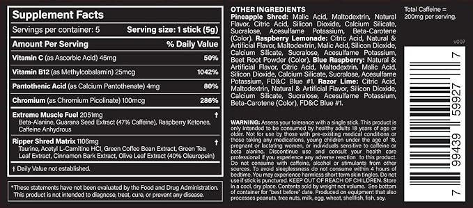 JNX SPORTS The Ripper! Fat Burner - Sample Variety Pack 5 x 8g Sticks | Super Thermogenesis, Appetite Control & Extreme Energy for Men & Women