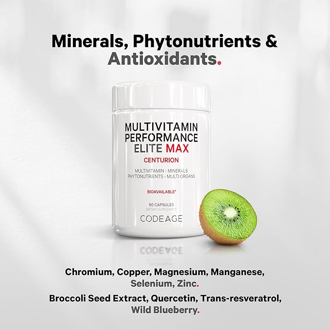 Codeage Multivitamin Performance Elite Max Supplement - Vitamins A, B6, B12, C, D, E, Vitamin K (MK-4, MK-6, MK-7, MK-9), Essential Minerals, Botanical & Grass-Fed Organ Extracts, Lutein - 90 Capsules