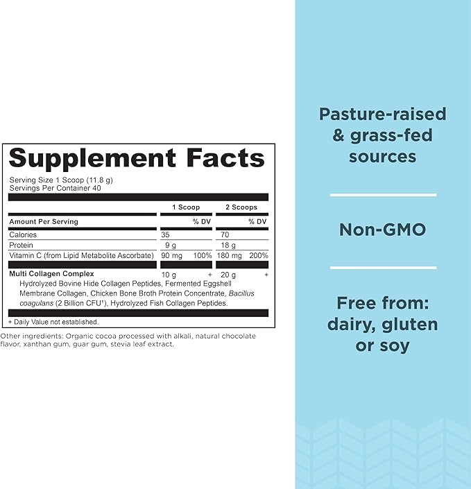 Ancient Nutrition Collagen Powder Protein, Multi Collagen Chocolate Protein Powder, 45 Servings, with Vitamin C, Hydrolyzed Collagen Peptides Supports Skin and Nails, Gut Health, 16.65oz