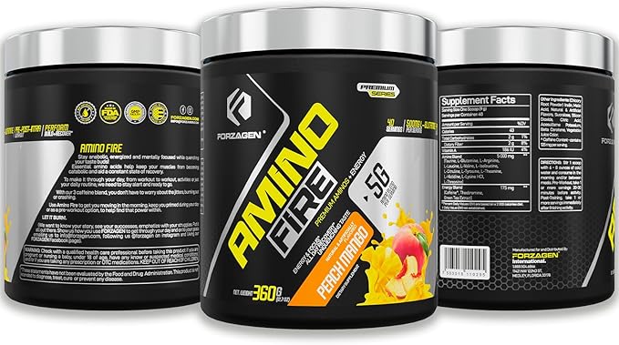 Forzagen Amino Fire | Essential Amino Energy Powder for Pre-Workout | BCAA Energy Boost & Muscle Recovery Drink Mix, Enhance Focus & Concentration, Dietary Supplement | Peach Mango, 40 Servings