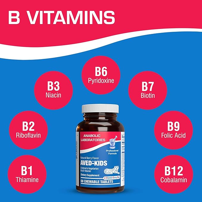 Vitamins for Kids Multivitamin with Iron - 120 Chewable Tiger Tablets with Vitamins A, B-Complex, C, D, E, Iron, Calcium, Magnesium, Zinc, and More - Natural Berry Flavor - AVED Kids