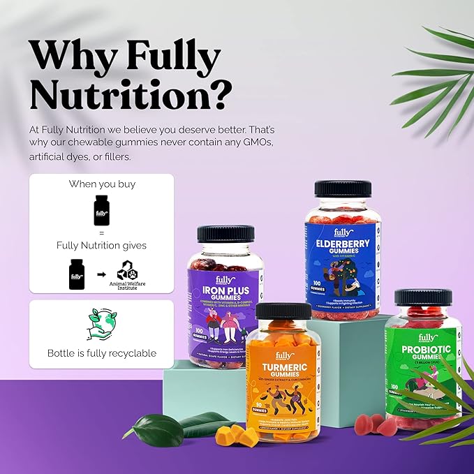 Iron Gummies Supplements for Adults (Women, Men) and Kids – Grape Flavor- Supports Anemia, Energy and Focus Levels – 100 Count