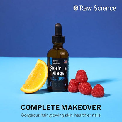 Liquid Collagen & Biotin Supplements for Hair Growth - Biotin 10000mcg Collagen Peptides 20000mcg Drops - Hair Vitamins for Hair Loss for Women & Men, Skin and Nail Strengthener - Made in USA, 2 floz