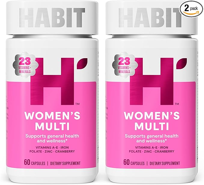 Habit Womens Multi Supplement 2 Pack (120 Capsules) - New Look, Supports General Health & Wellness, 23 Essential Vitamins and Minerals, Fruit extracts, Folate, Iron, B12, Biotin, Non-GMO