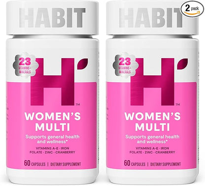 Habit Womens Multi Supplement 2 Pack (120 Capsules) - New Look, Supports General Health & Wellness, 23 Essential Vitamins and Minerals, Fruit extracts, Folate, Iron, B12, Biotin, Non-GMO