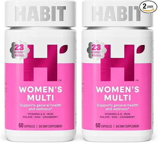 Habit Womens Multi Supplement 2 Pack (120 Capsules) - New Look, Supports General Health & Wellness, 23 Essential Vitamins and Minerals, Fruit extracts, Folate, Iron, B12, Biotin, Non-GMO