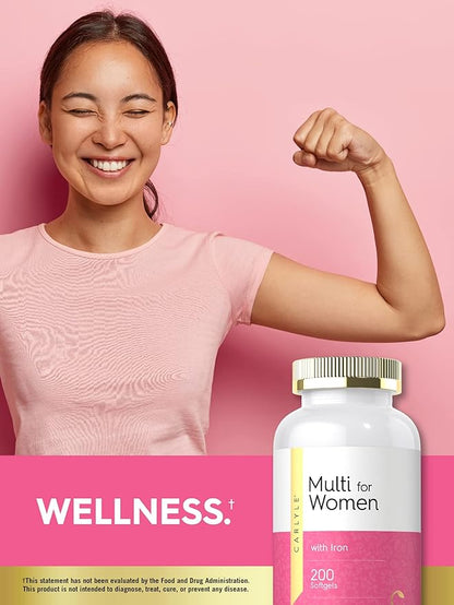 Carlyle Multivitamin for Women | 200 Softgels | with Iron | Nutritional Support Supplement | Non-GMO & Gluten Free