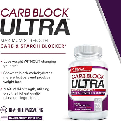 Carb Block Ultra White Kidney Bean Carb Blocker for Diet and Weight Loss Powerful Keto Diet Cheat Pills, 60 Veggie Caps