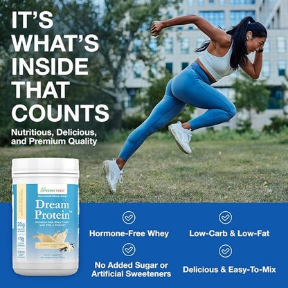 Greens First Dream Whey Protein Powder, Creamy French Vanilla, 30 Servings – 20 g Protein – Low Carb Powder – Hormone-Free, Non-GMO, No Artificial Sweeteners/MSG/Aspartame, 26.5 oz
