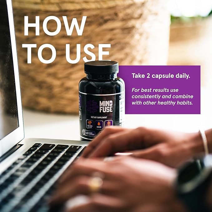 Nootropic Memory Booster Supplement for Adults - Lion’s Mane Capsules with Omega-3, Ashwagandha & L-Theanine for Focus & Memory - Gluten-Free 60 Capsules