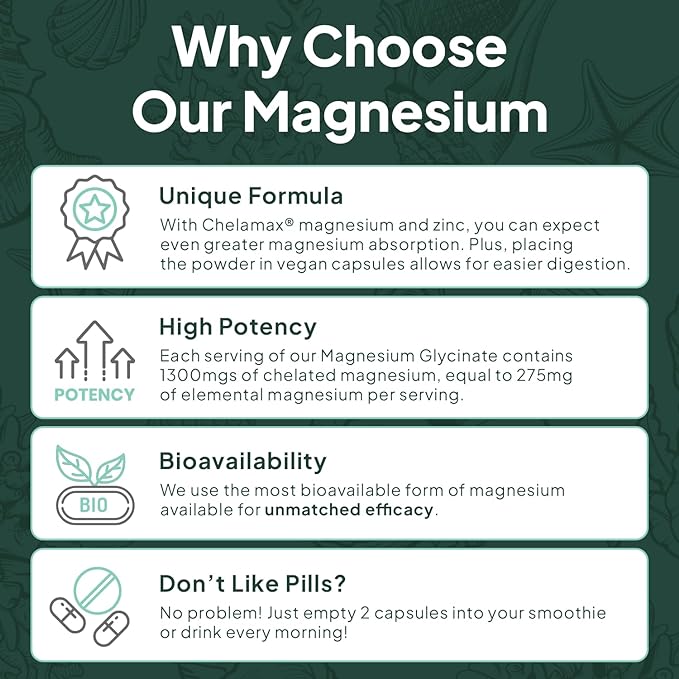 Pure Magnesium Glycinate with Zinc - Maximum Strength Chelated Magnesium Supplement for Women and Men for Muscle Cramps and Sleep Support - 3 Bottles