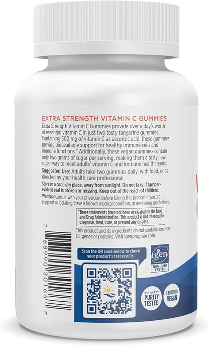Nordic Naturals Vitamin C Extra Strength Gummies - Tangerine Flavor - 60 Gummies - 500 mg Vegan Vitamin C Supplement - Low-Sugar Immune-Support Gummies - 30 Servings