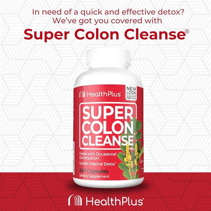 Health Plus Super Colon Cleanse 10 Day Gentle Gut Cleanse Detox, Psyllium Husk, Probiotics for Constipation Relief & Digestive Support, 240 Capsules