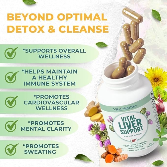 Vital Liver Support - Premium Liver Cleanse Detox & Repair Formula with Milk Thistle Supports Liver Health and Detox Cleanse