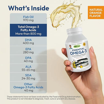 Andrew Lessman Essential Omega-3 Orange - 600 Softgels - Ultra-Pure, High Potency Omega-3 Oils. High DHA, No Stomach Upset, No Contaminants, No Mercury. Small Easy to Swallow Softgels