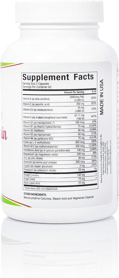 Health As It Ought To Be Highly|Absorbable Daily Multivitamin with Shilajit, MethylB12, Methylfolate, and Vitamin K2 MK7 Supplement | 120 Capsules