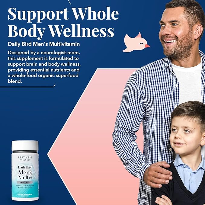 Best Nest Wellness Men's Multi Plus - Daily Multivitamin for Brain & Energy Health Support - Daily Multivitamin for Men - Probiotics & Digestive Enzyme Formula - 30 Caplets