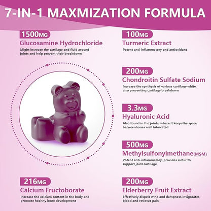 Glucosamine Chondroitin Gummies Sugar Free, Extra Strength 1500mg Glucosamine with Chondroitin MSM & Turmeric, Joint Support Supplement for Men & Women Joint Health (60 Count (Pack of 2))