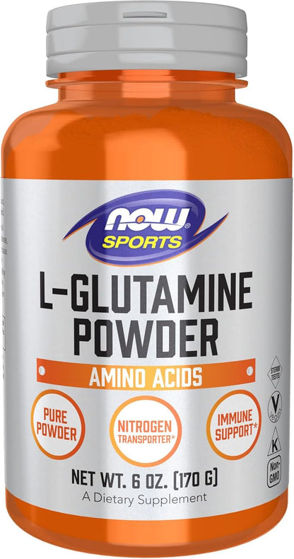 NOW Foods Sports Nutrition, L-Glutamine Pure Powder, Nitrogen Transporter*, Amino Acid, 6-Ounce