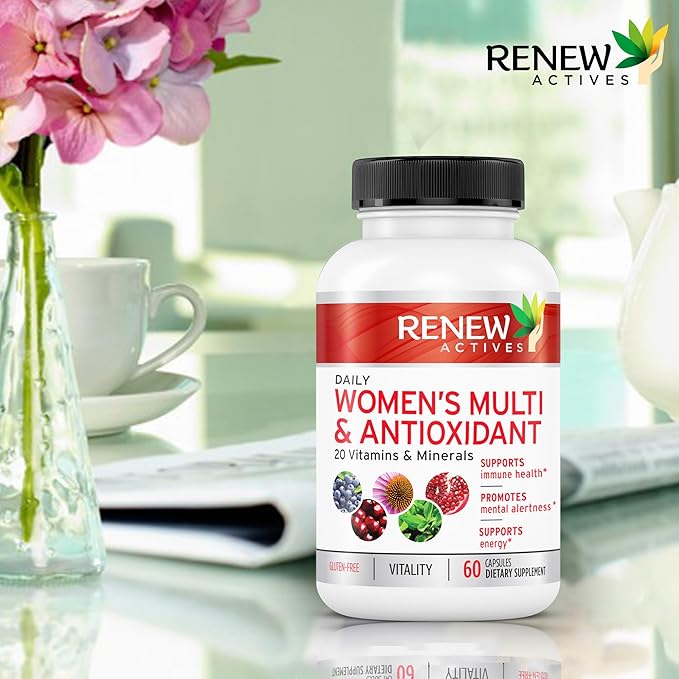 Renew Actives Women's Multi-Vitamin & Antioxidant: Daily Health Supplement - 22 Vitamins & Minerals for Energy and Mental Alertness - 60 Capsules