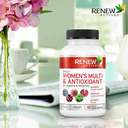Renew Actives Women's Multi-Vitamin & Antioxidant: Daily Health Supplement - 22 Vitamins & Minerals for Energy and Mental Alertness - 60 Capsules