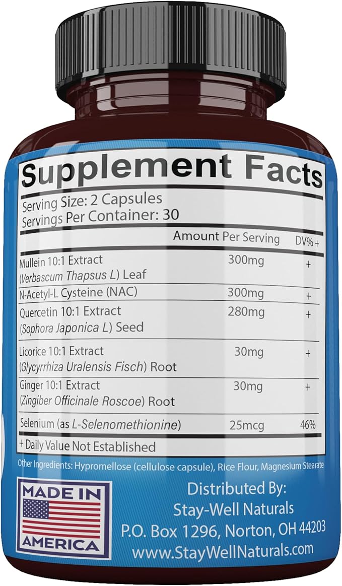 Mullein Lung Detox for Smokers to Support Healthy Lungs and Clear Breathing, All-Natural Lung Cleanse, Herbs and Proven Nutrients, 60 Capsules