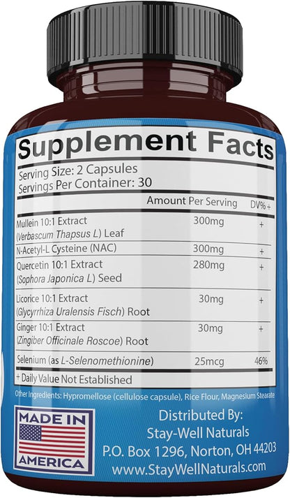 Mullein Lung Detox for Smokers to Support Healthy Lungs and Clear Breathing, All-Natural Lung Cleanse, Herbs and Proven Nutrients, 60 Capsules