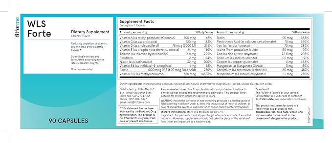 Bariatric Multivitamins with Iron - Capsules After Gastric Bypass - One a Day WLS Forte Capsule - 90 Days Supply of Vitamins & Minerals - Scientifically Proven