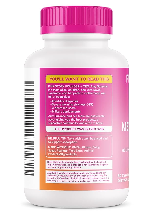 Pink Stork Folate: Methyl Folate - MTHFR Acid, Natural Form of Folic Acid for Pregnancy, Formulated for Mom + Baby, Women-Owned, 60 Capsules (Packaging May Vary)
