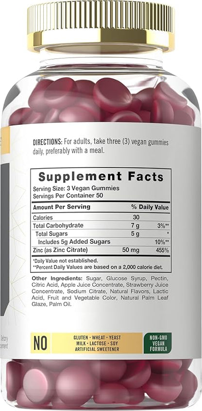 Carlyle Zinc 50mg Gummies | 150 Count | Vegan, Non-GMO and Gluten Free Formula | Zinc Citrate Dietary Supplement