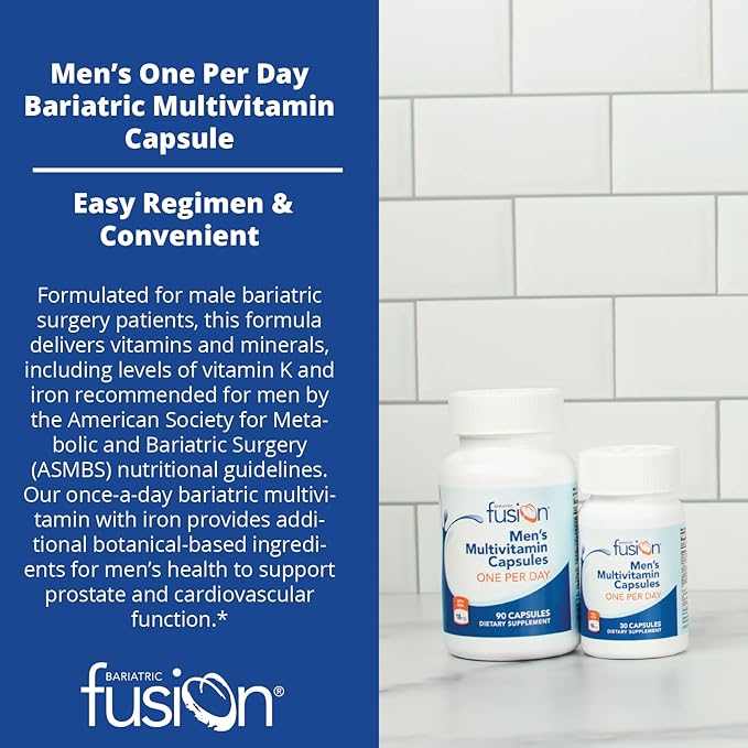 Bariatric Fusion One Per Day Bariatric Multivitamin with Iron for Men | with Prostate and Heart Support Vitamins* | Gastric Bypass and Sleeve Gastrectomy | 90 Capsules | 3 Month Supply