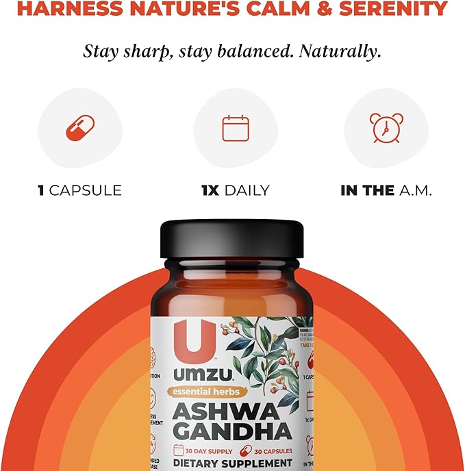 UMZU Ashwagandha Advanced Stress & Cortisol Support Supplement, Memory, Focus, Cognition, 24-Hour Extended Release (30 Day Supply | 30 Capsules)