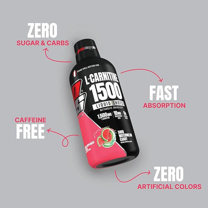 PROSUPPS L-Carnitine Stimulant Free Liquid Shots for Men & Women - Workout Drink for Performance & Muscle Recovery - Clean Energy, No Sugar, No Carbs (31 Servings, 1500 Watermelon)