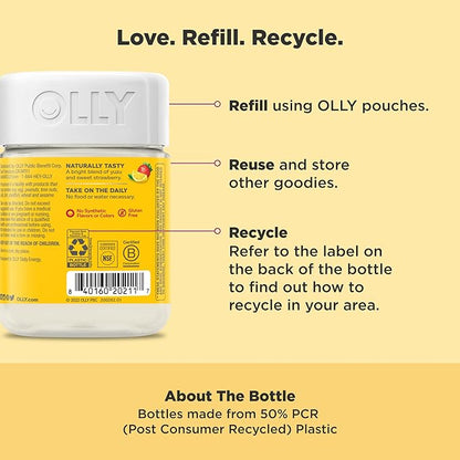 OLLY Extra Strength Daily Energy Gummy, Caffeine Free, 1000mcg Vitamin B12, CoQ10, Goji Berry, Adult Chewable Supplement, Berry Yuzu Flavor - 60 Count