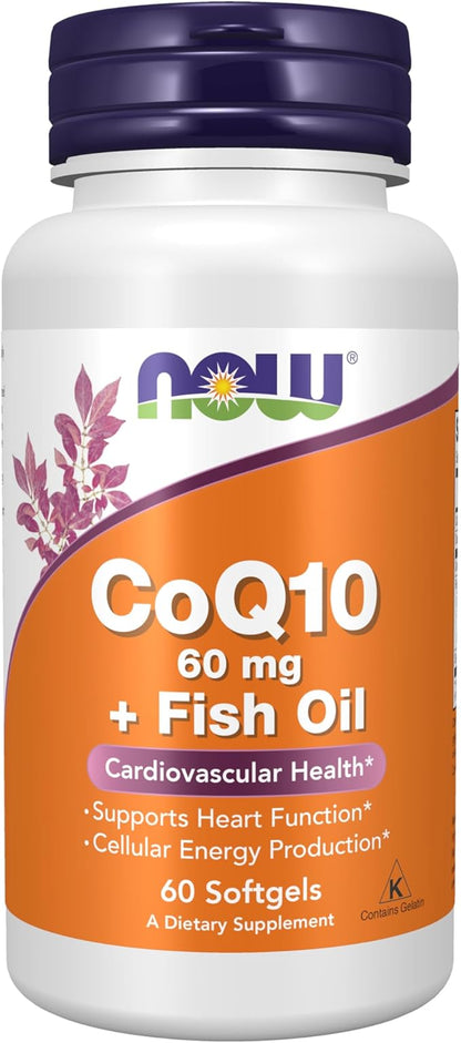 NOW Foods Supplements, CoQ10 60 mg with Omega 3 Fish Oil, Cardiovascular Health*, 60 Softgels