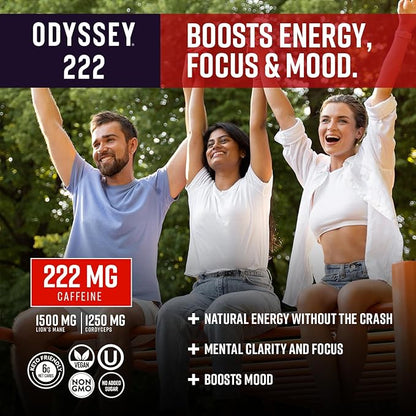 Odyssey Elixir - Odyssey 222 - Sparkling Energy Drink - 222 mg of Caffeine - Lion's Mane & Cordyceps - Energy & Focus - Endurance & Stamina - Nootropic - Pre Workout - Strawberry Watermelon