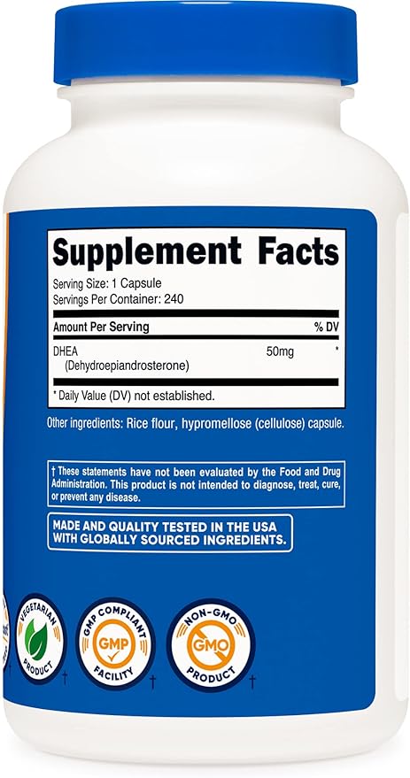 Nutricost DHEA 50mg, 240 Capsules - Gluten Free, Soy Free, Non-GMO, Supplement